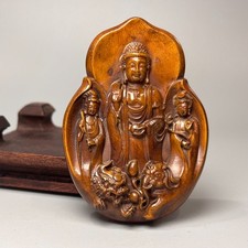 3.1'' China Boxwood Hand-carved Shakyamuni Sakyamuni Buddha Amulet Statue W654
