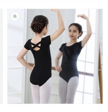 DIPUG Leotards for Girls Leotard Toddler Short Sleeve Crisscross Back, 8/10y