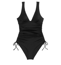 Victoria's Secret Ruched Plunge One-Piece Swimsuit S Small Black NEW 