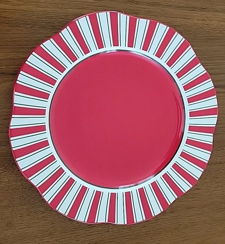 Pier 1 Candy Cane Plate Conjunto de 6 9" Borda Recortada, Vermelho e Branco, Natal - Imagem 3 de 4