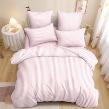 Pink Striped Duvet Cover Queen Size White Stripe Duvet Cover Dorm Bedding Set...