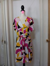 Nine West Women's Dress Summer MIDI Wrap Like Tie Waist Artsy Size OX