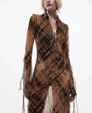 Mango ruffle detail maxi dress in brown print