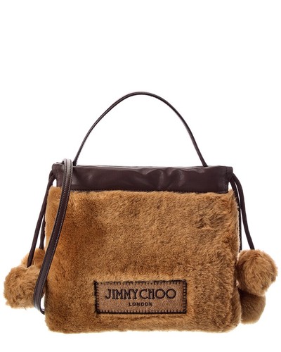 Jimmy Choo Drawstring Shearling & Leather Pouch Women's Brown