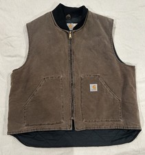 Vintage Carhartt VQ1882 Canvas Duck Vest Brown Full Zip Men's 2XL 90 s