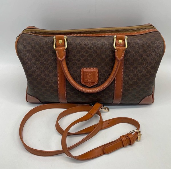 Authentic CELINE Macadam Duffel Boston Bag Duffel Compact Crossbody Handle Bag
