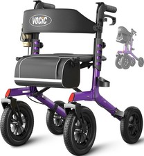 Z57 Outdoor Rollator Walker with 12" All Terrain Big Wheels Purple