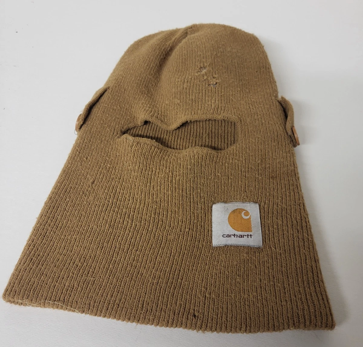 Carhartt Men's Knit Insulated Face Mask Brown Winter Hat W Buttons Beanie VTG