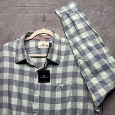 The Normal Brand Jasper Shirt Mens L Green Gray Check Button Down Long Sleeve