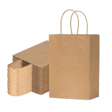 50 PCS Bags Recycled Kraft Paper Bags :8 x 4.75 x 10 Inches, Brown Gift Bag w...