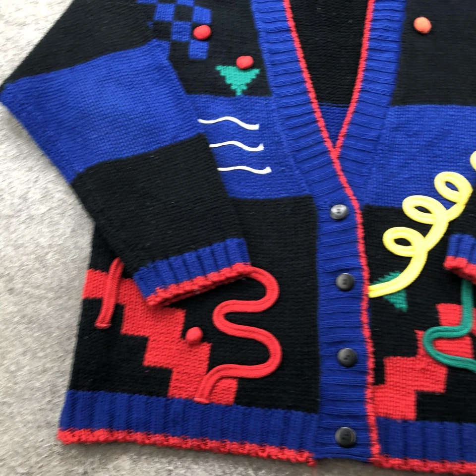 Suéter Angenie Vintage Mujer Mediano Negro Azul Colorblock Tejido Años 80 Arte Abstracto Foto 2 de 4