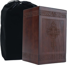 Decorative Cremation Urns for Human Ashes Adult Male Female, Wooden Carved Cross