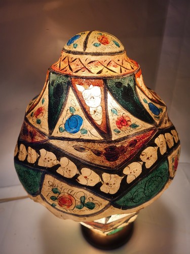 Vintage Camel Hide Boho Hand Painted Table Lamp And Shade Prop TV Film - Picture 10 of 17