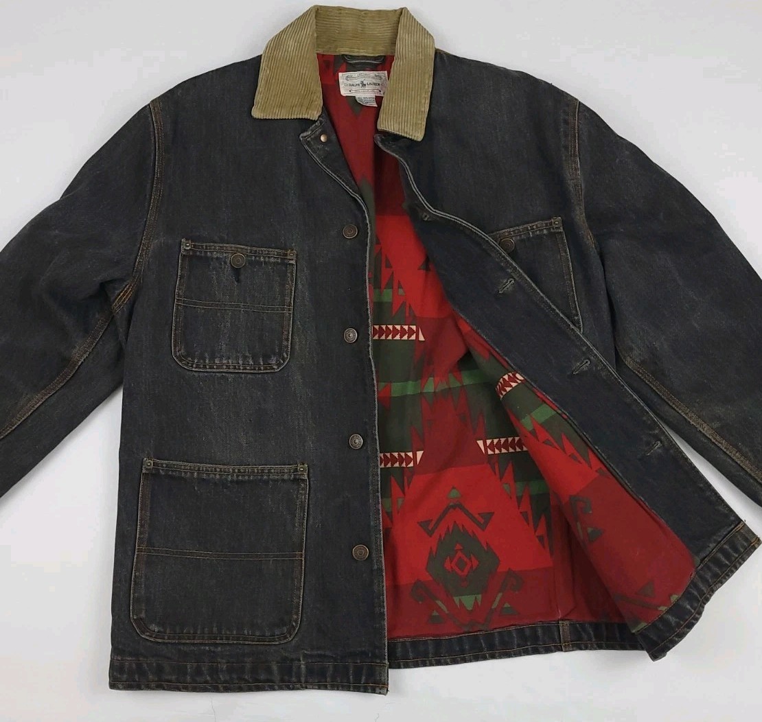 Vintage Polo Ralph Lauren Denim Barn Chore Jacket Aztec Lined Country Rare RL M image 3