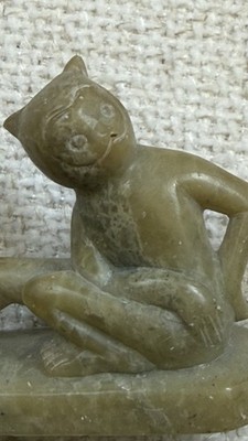 Vintage Style Hand Carved Stone Monkey Statue on Base 7cm Folk Art Figure