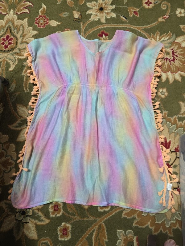 Girls Sz 10-12 Thin Rainbow Fringe Swim Suit Cover Up