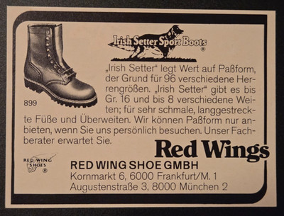 77. Red Wing Shoes GmbH Irish Setter Sport Boots Stiefel Werbeanzeige 1982