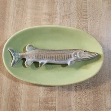 Vintage 6" Rosemeade Pottery Muskellunge Fish Plaque Wall Hanging Green