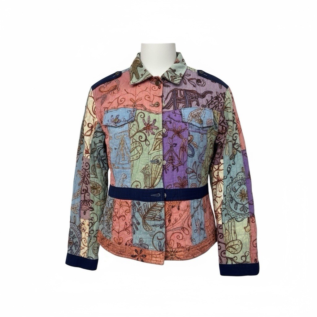 Blue Skye Large Patchwork Embroidered Jacket Boho… - image 1
