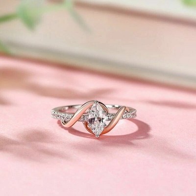 2Ct Marquise Cut Simulated Diamond Engagement Ring 14K White Gold Plated