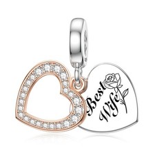 Present for Wife, Best Wife Charms fit Charms Bracelet 925 Sterling Silv