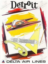 Detroit Delta Air Lines 1974 Vintage Travel Poster Art Print Wall Retro