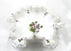 Vintage Fenton Milk Glass Violets in the Snow Silver Crested Candy Dish