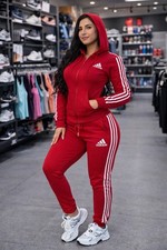 Women S Red 2 Piece Tracksuit Set Zip Up Jacket Jogger Pants Sport Lounge Outfi