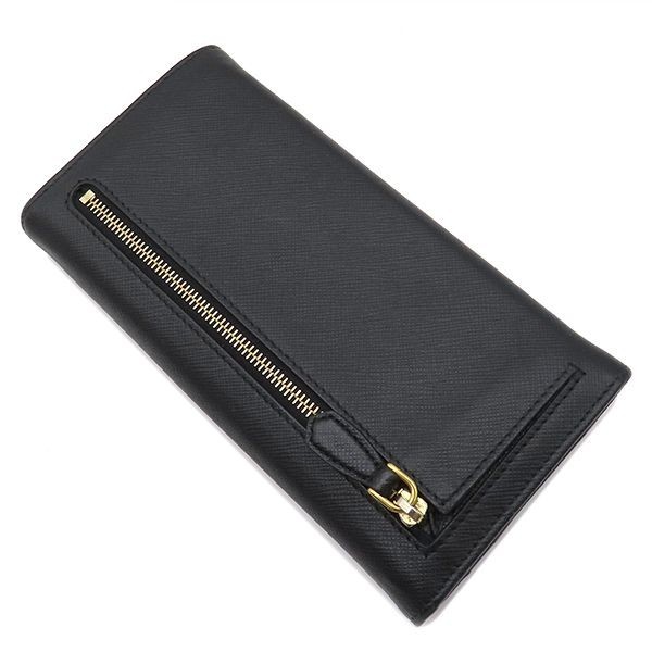 PRADA Long Wallet Logo Plate in Saffiano Nero 7.4*3.5*0.7 inch