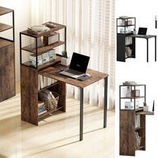 Foldable Office Desk with 4-Tier Shelves, Industrial Writing Table