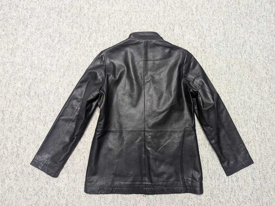Jaqueta vintage TERRITORY FORWARD preta pele de cordeiro couro macio M (comprimento longo) - Imagem 2 de 4