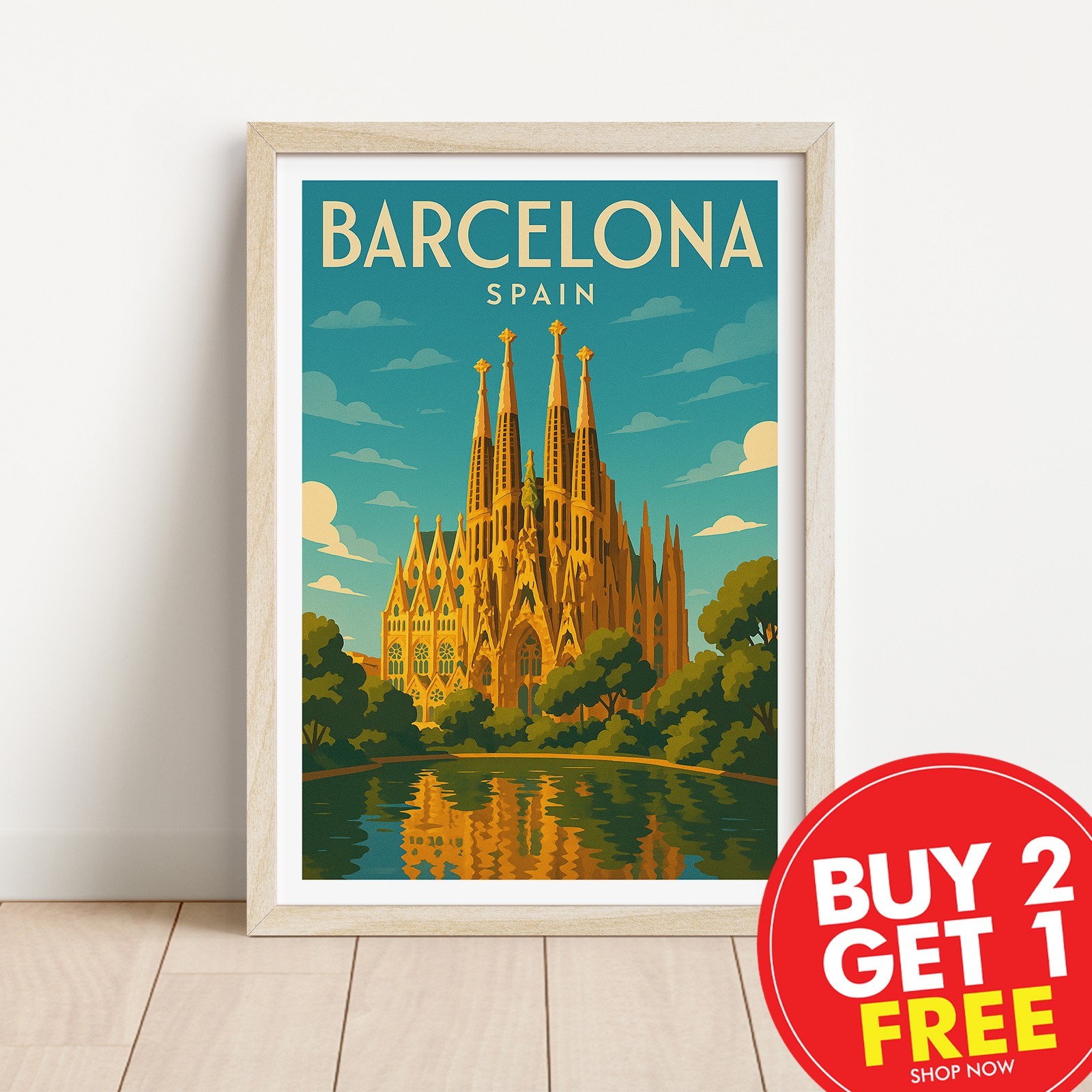 Impresión de viaje Barcelona, póster de viaje, arte de pared retro, regalo retro, decoración del hogar,