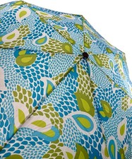 Totes Umbrella Auto Button Open/Close multi-color Rain Drops Large 43" Arc EUC