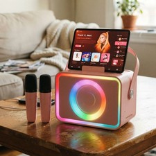 All-in-One Karaoke System with LED Lights  2 Wireless Microphones - Family Fun