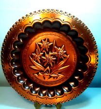 Ervino Wand- Teller Kupfer Wandbehang Relief Edelweiß Mid Century Deko Vintage