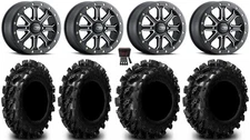 ITP Inertia Bdlk 14" Wheels Bk +40mm 28" Swamp Lite Tires Kawasaki Teryx Mule