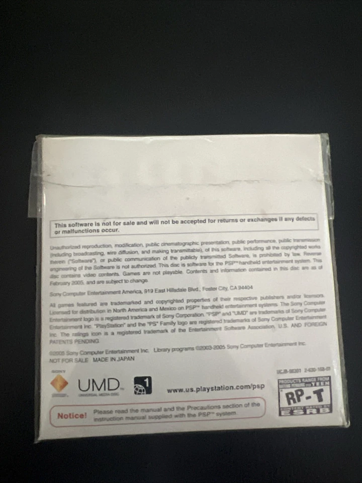 Sampler Disc for PSP (Sony PSP 2005) Vol. 1 Complete Mint LN 2005 Demo Sealed - Image 2 of 2