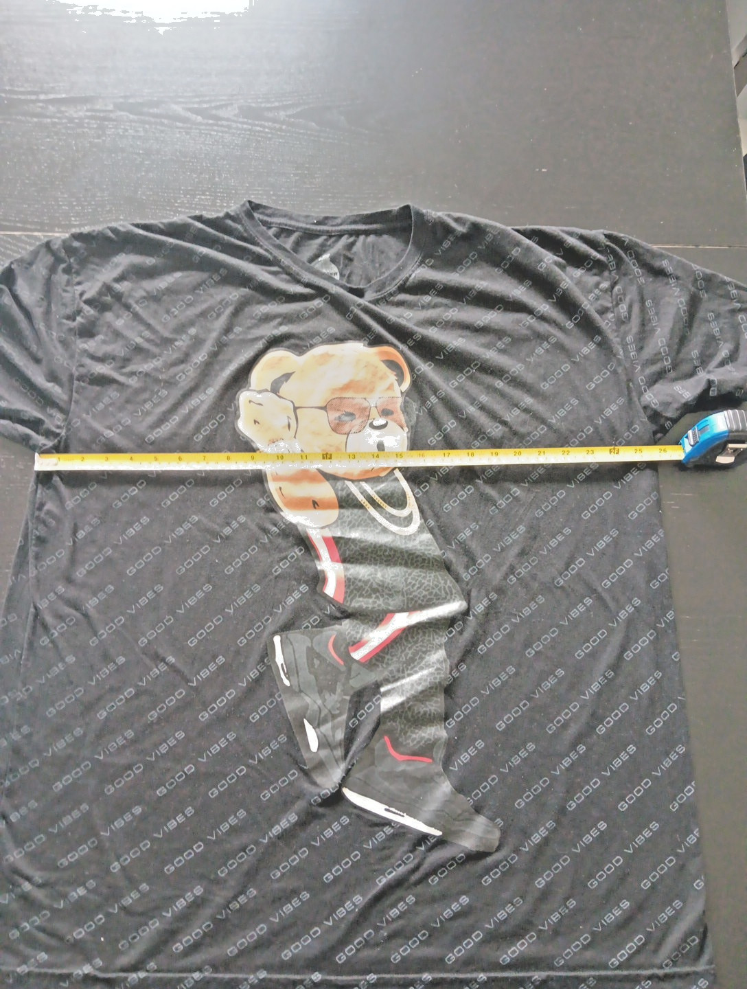 LAUNDER Good Vibes Street Bear Bling Black Graphic Lightweight T-shirt 3XL