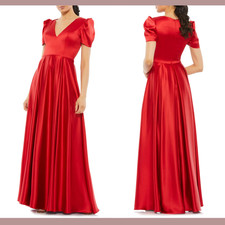 NWD IEENA Mac Duggal [ 14 ] 26606 Puff Sleeve Satin A-Line Gown in Red #S485