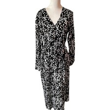 DVF for Target Wrap Midi Dress Womens XL Black White Sea Spots Career Stretch