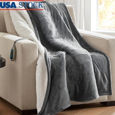 Plush Heated Sherpa Throw Blanket Energy Saving Adjustable Heat Auto Shut Off US