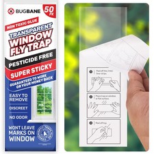 50 Pack Window Fly Traps Clear Sticky Non-Toxic Indoor Fly Catcher Sheets NEW