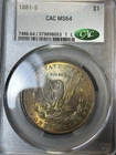 1881-S CACG MS64 Morgan Dollar, Reverse Mount, Dual Side Rainbow Toned, Legacy!