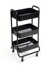3 Tier Metal Laundry Cart, Rich Black, Easy Rolling