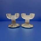 2 Vtg Anchor Hocking Queen Mary Double Candlestick Holders 1940’s Art Deco Glass