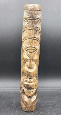 MCM Tiki Statue Hand Carved Solid Wood Hawaiian Polynesian Sculpture As-Is 12x2''