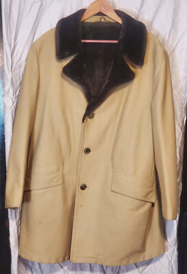 Vintage Sears Mens Big-ass Pimp Coat XL Tan Brown Faux Fur Lined