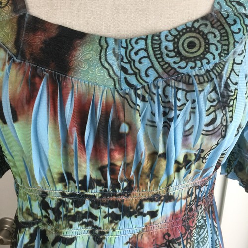 One World Live and Let Live Gr. M blau Tunika Boho Shirt U-Ausschnitt Oberteil Damen - Bild 2 von 12