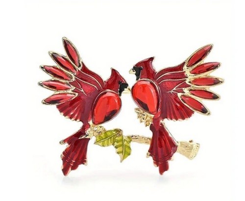 CHRISTMAS TWO RED CARDINALS ON A BRANCH ELEGANT BROOCH - 第 1/1 張圖片