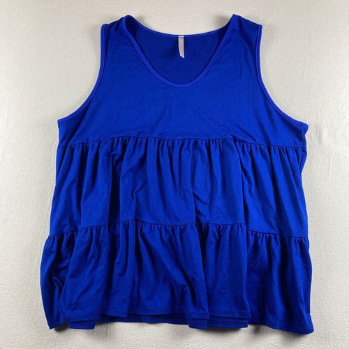Watermelon Tank Top Womens XXL Blue Sleeveless Ruffled Tiered Stretch Shirt